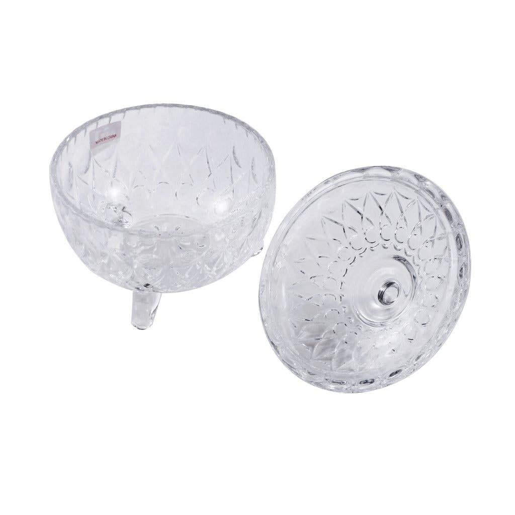 Crystal Glass Footed Sugar Bowl Candy Jar with Lid D - 10 cm ; H - 10 cm