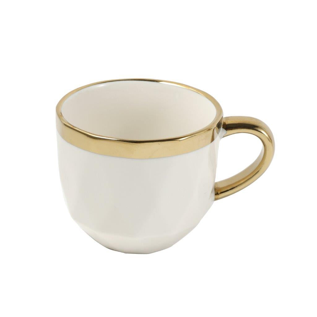 Ceramic Tea Cup and Saucer Set of 8 pcs with Teapot and Tray White Gold Pot 1100 ml Cup 200 ml