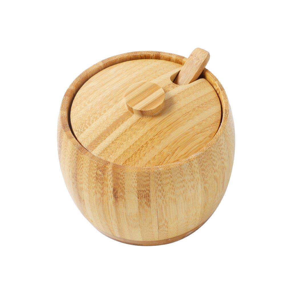 Bamboo Sugar Pot with lid and Spoon 9.5*7 cm