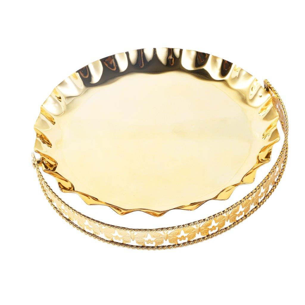 Golden Metal Craft Fruit Basket Style Round Deco Tray 29*29*21 cm
