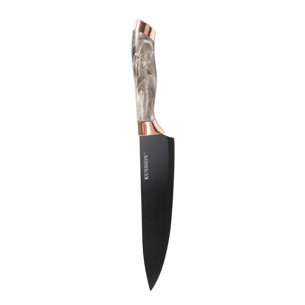 Premium Quality Stainless Steel Chef Kitchen Knife Set of 7 Pcs With Knife Stand Beige Marble Coating 33 cm