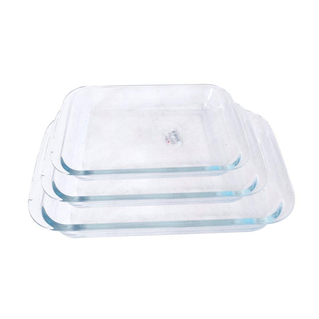Heat Resistant Rectangle Glass Baking Dish Set of 3 Pcs 3+2.2+1L