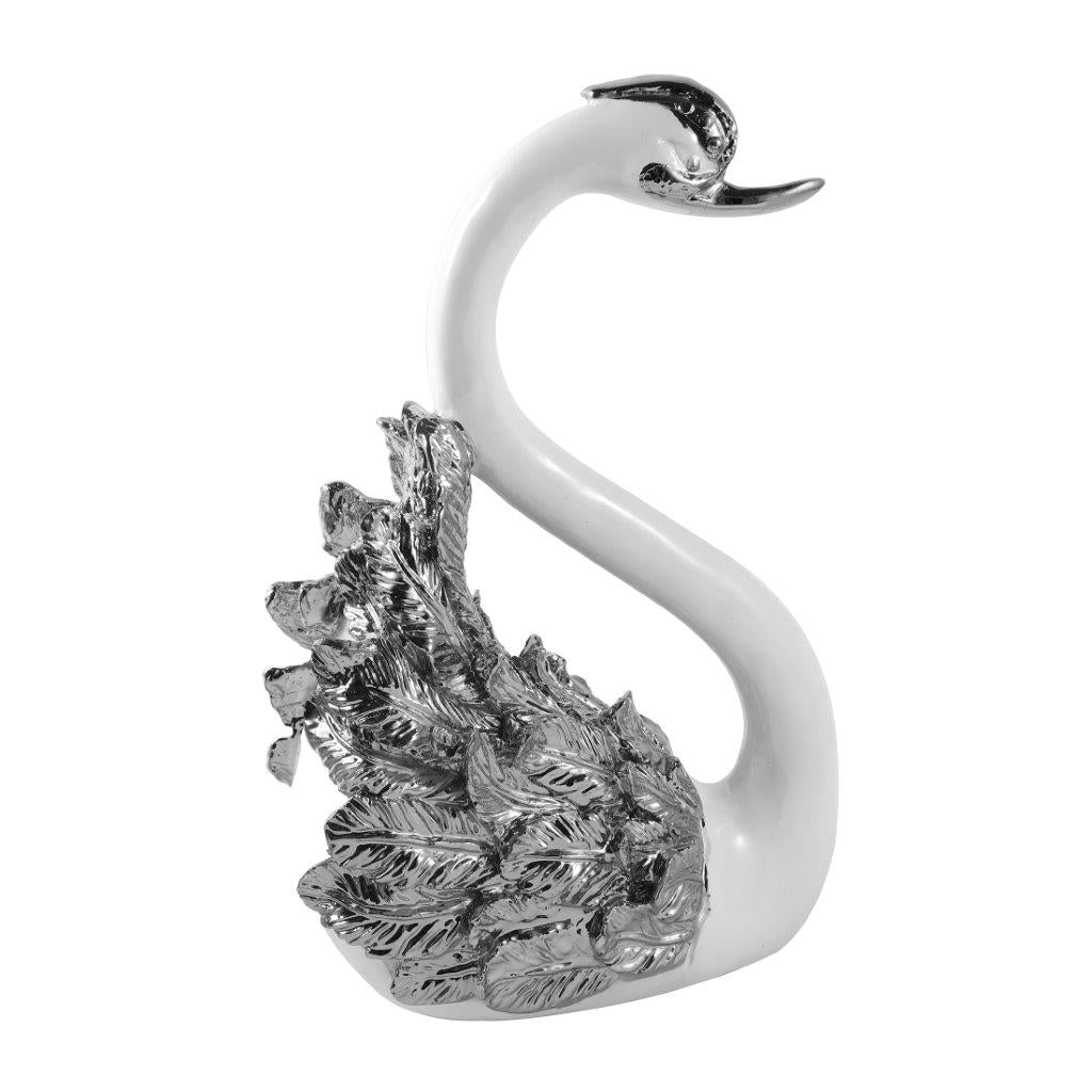 White Sculpture Statue Resin Figurine Swan 23*15*35 cm