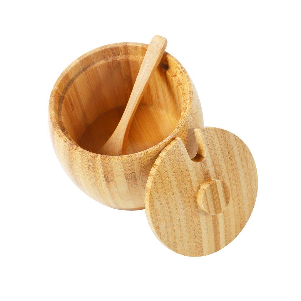 Bamboo Sugar Pot with lid and Spoon 9.5*7 cm