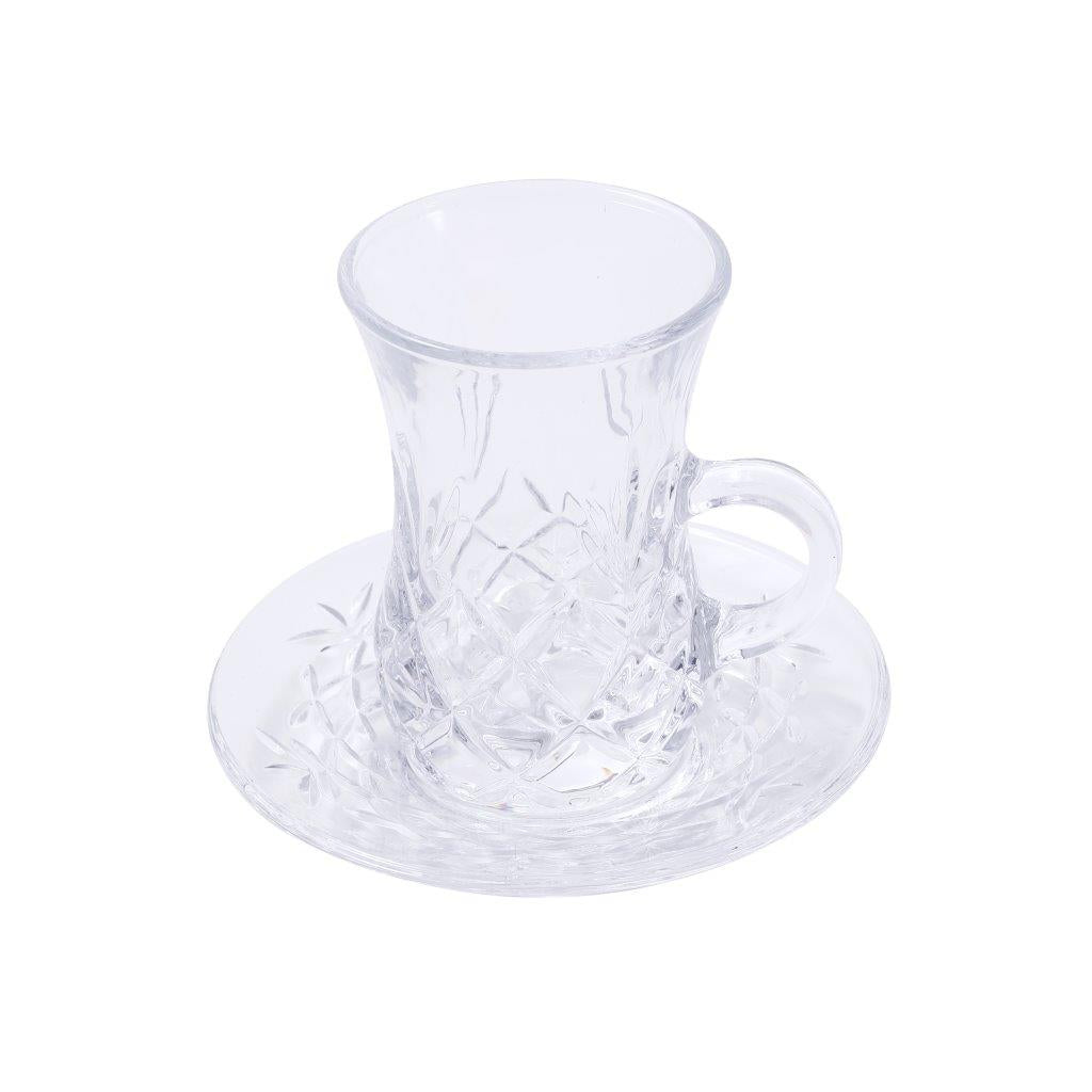 Premium Clear Glass Tea cup with Saucer Set of 6 Pcs 11/110 ml