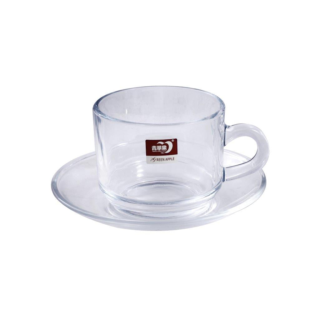 Glass Treo Mug Style Tea Cup with Saucer Set of 6 210 ml
