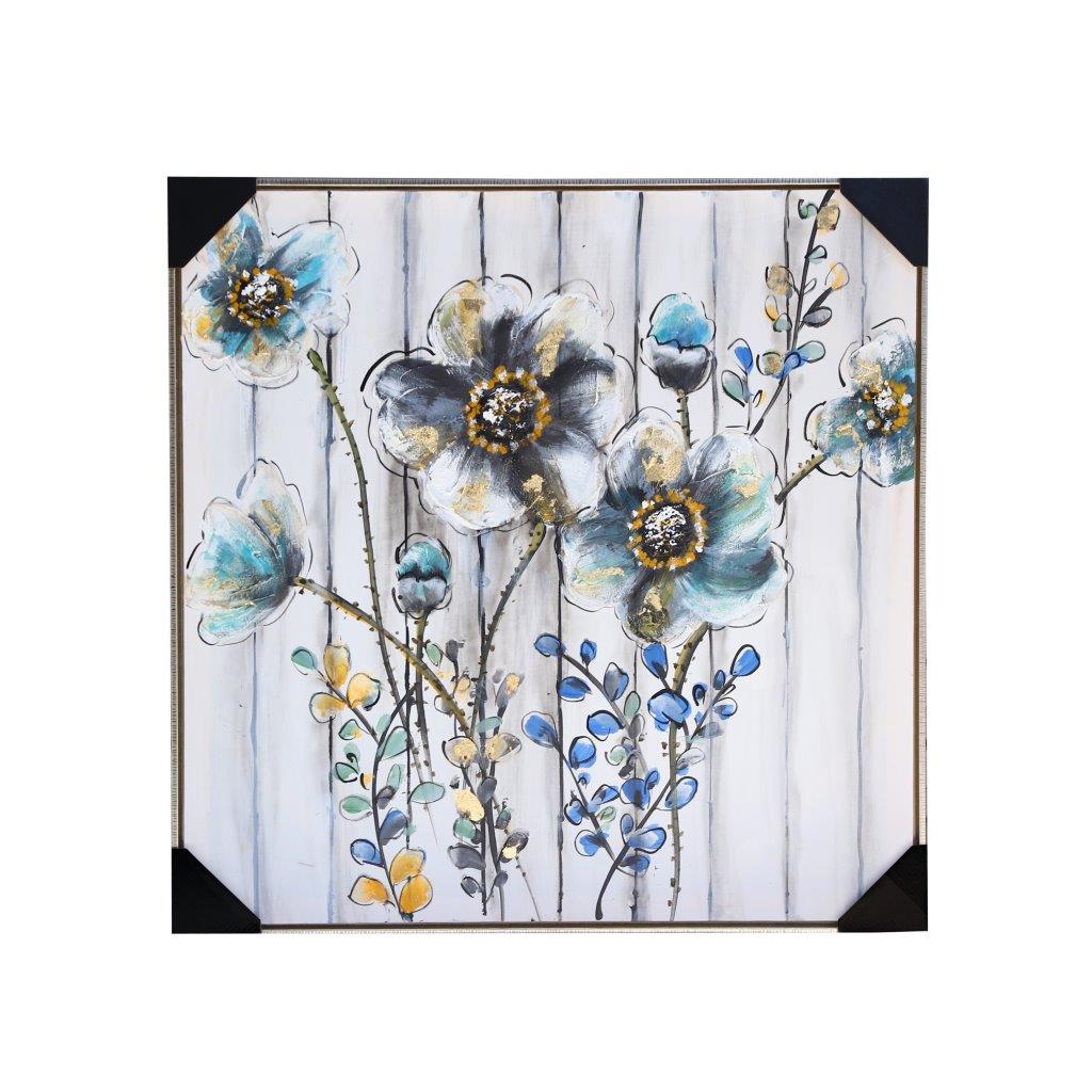 Home Decor Portrait Canvas Wall Art Abstract Colourful Floral Oil Painting PVC Frame 80*80*3.5 cm