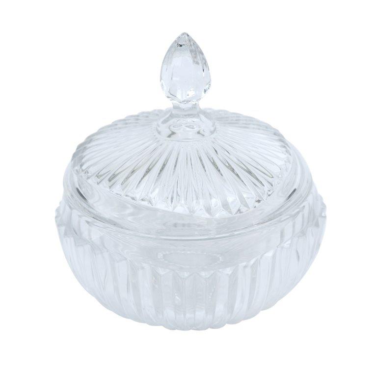 Crystal Glass Round Sugar Bowl Candy Jar with Lid