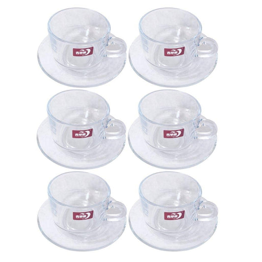 Premium Lead Free Glass Tea Cup with Saucer Set of 6 Pcs 8*6/13 cm