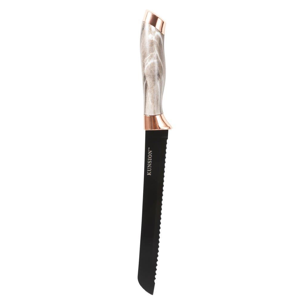 Premium Quality Stainless Steel Chef Kitchen Knife Set of 7 Pcs With Knife Stand Beige Marble Coating 33 cm