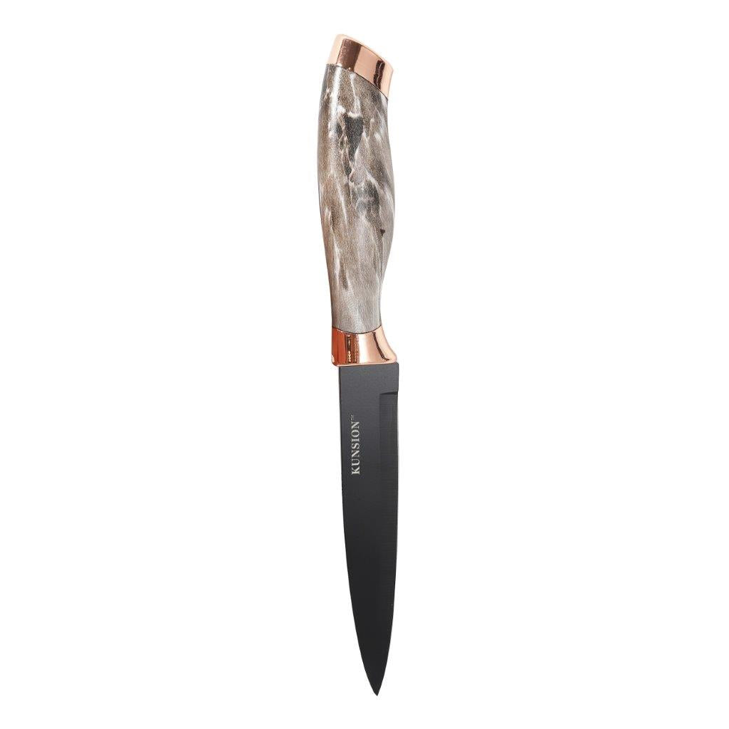 Premium Quality Stainless Steel Chef Kitchen Knife Set of 7 Pcs With Knife Stand Beige Marble Coating 33 cm