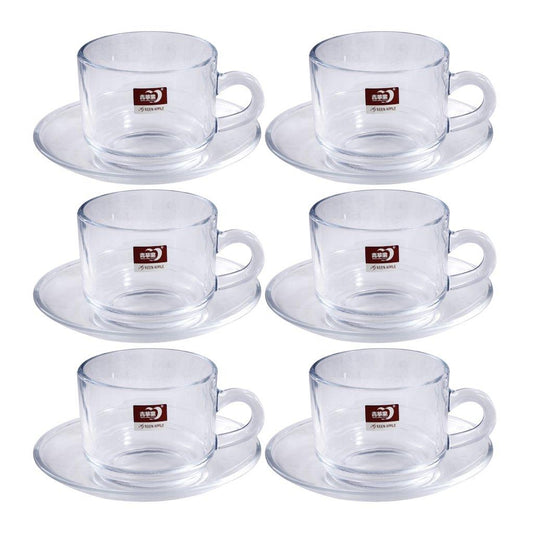 Glass Treo Mug Style Tea Cup with Saucer Set of 6 210 ml