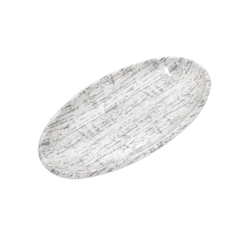 طقم تقديم من الميلامين طبق عشاء بيضاوي سادة أبيض مقاس 12 بوصة