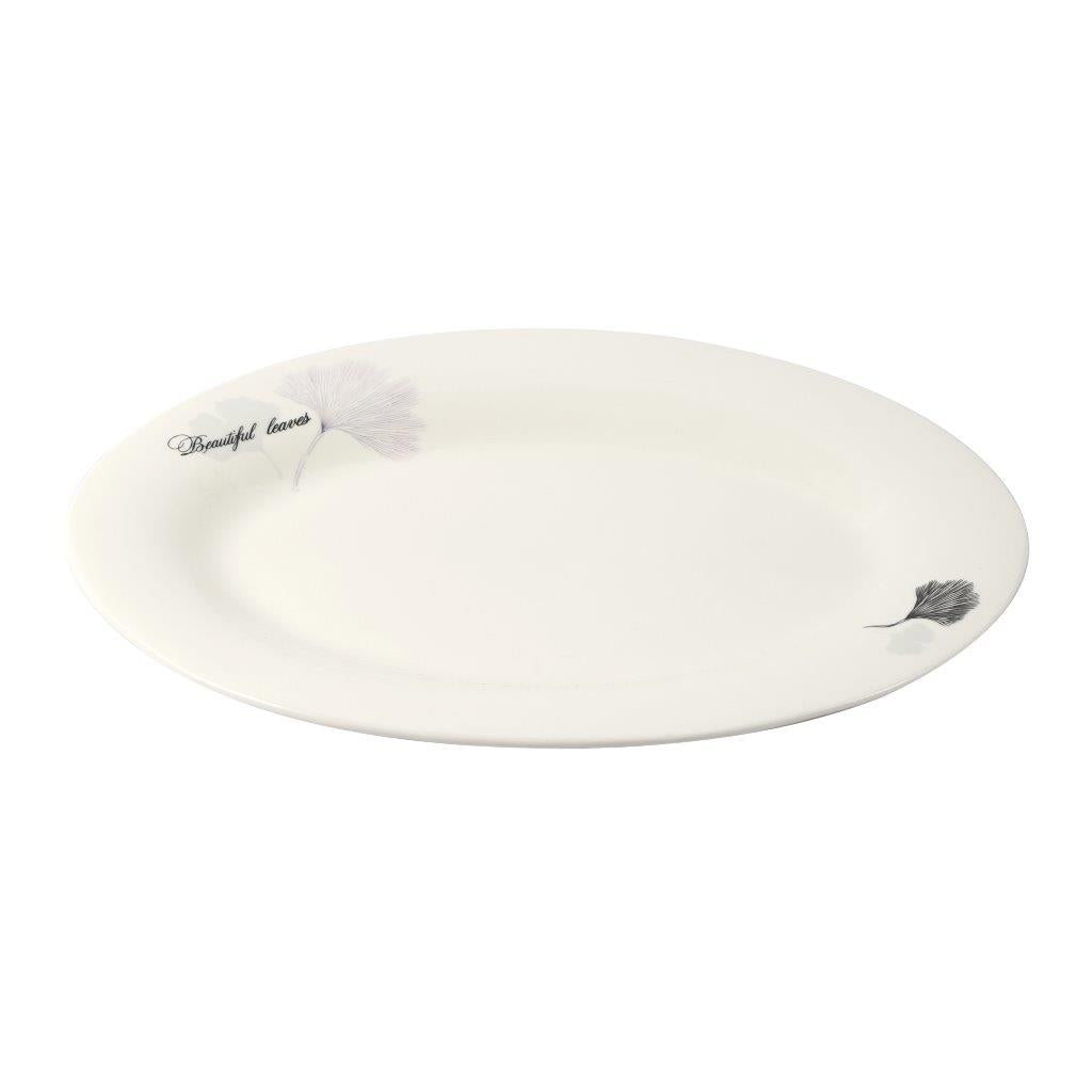 White Ceramic Floral Print Tableware Oval Serving Dish Plate 12''