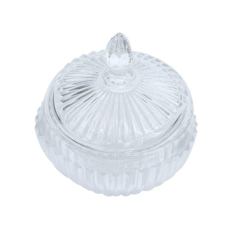 Crystal Glass Round Sugar Bowl Candy Jar with Lid