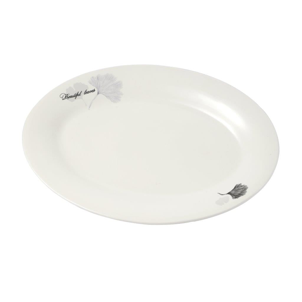 White Ceramic Floral Print Tableware Oval Serving Dish Plate 14''