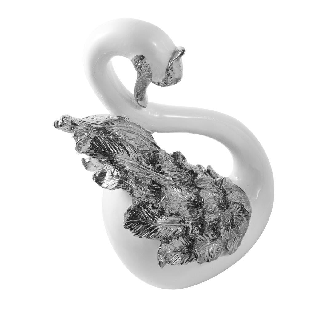 White Sculpture Statue Resin Figurine Swan 23*15*35 cm