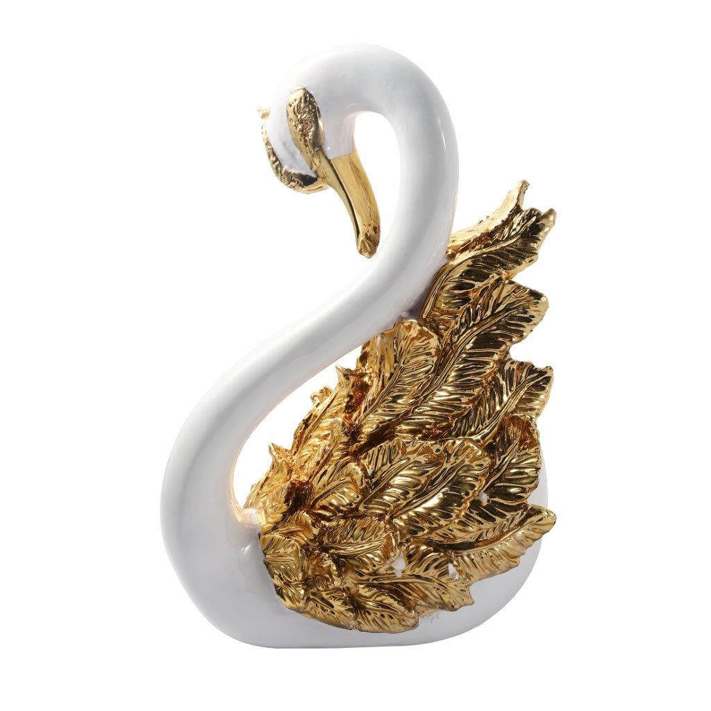 White Sculpture Statue Resin Figurine Swan 23*15*35 cm
