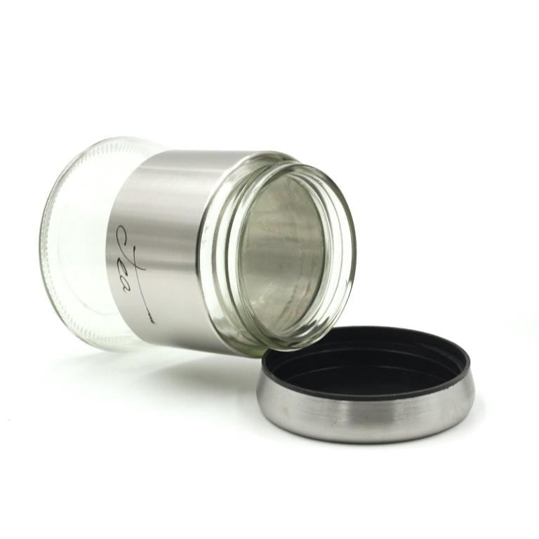 Stainless Steel Plastic Glass Base Canister Tea Sugar Coffee Set of 3 13.5*10 cm