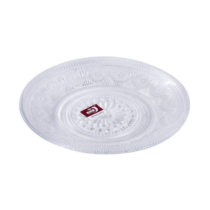 Engraved Design Clear Glass Tea Cup with Saucer Set of 6 210 ml