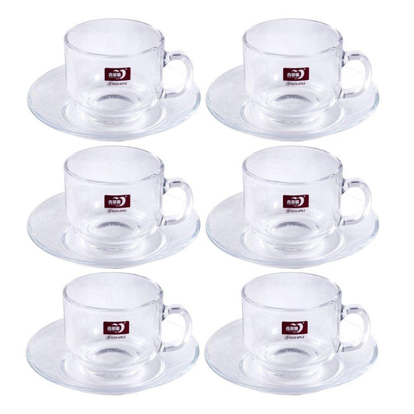 Glass Treo Mug Style Tea Cup with Saucer Set of 6 210 ml