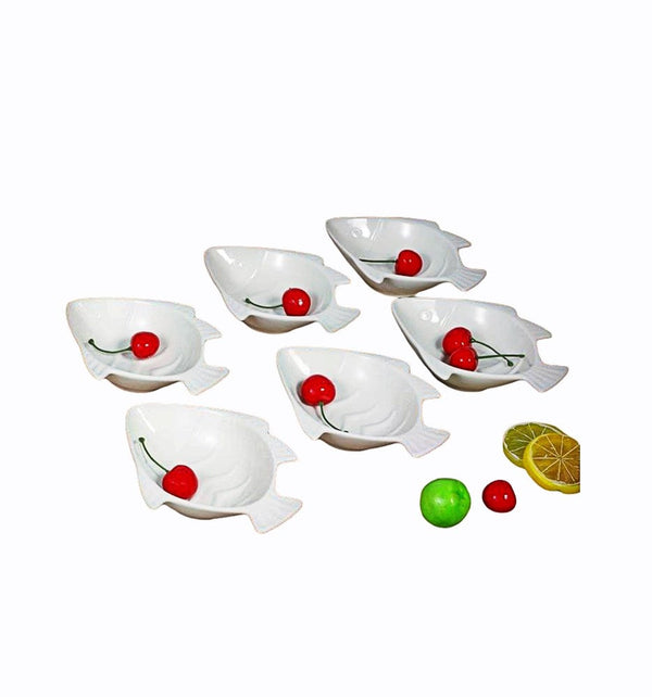 Fish Shaped Ceramic Dessert Bowl Dish Set of 6 6.25 inch