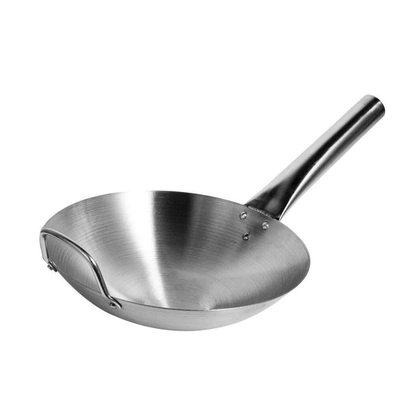 Stainless Steel Deep Wok Pan Round Base For Gas Burner 28 cm