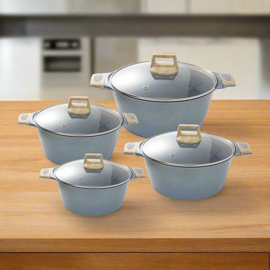 Non Stick Marble Coated Die Cast Aluminium Casserole Blue Set of 4pcs (20cm,24cm,28cm,32cm)