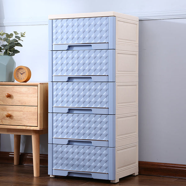 Multipurpose 5 Tier Modular Knockdown Drawer Storage Cabinet Blue 42*37*95 cm