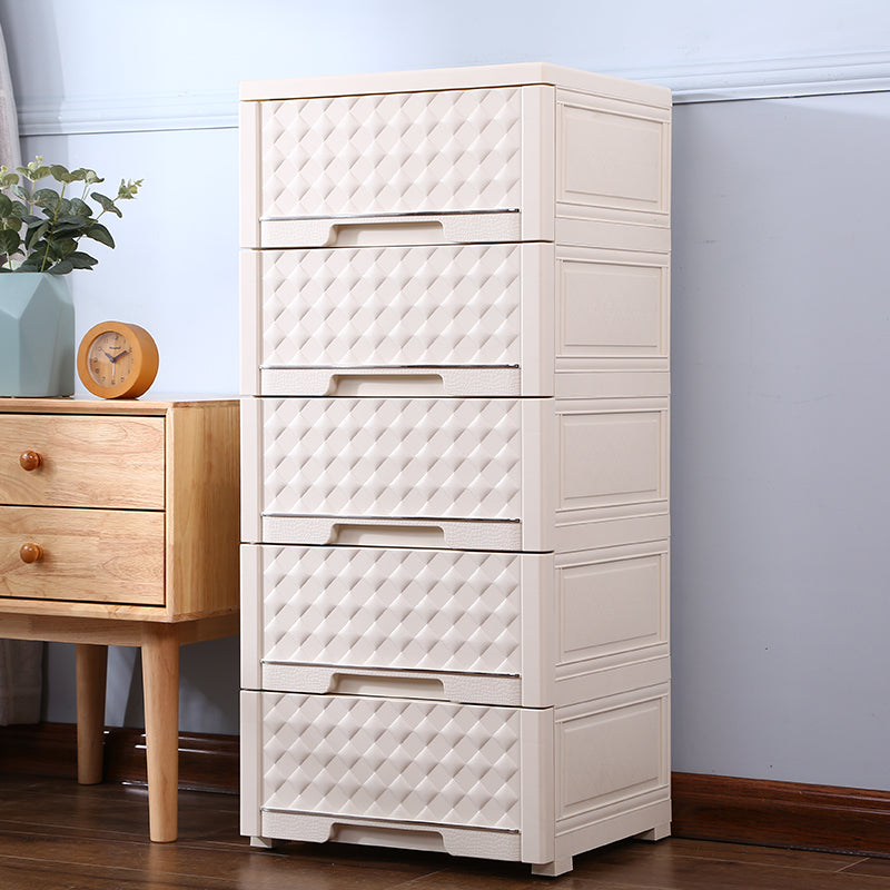 Multipurpose 5 Tier Modular Knockdown Drawer Storage Cabinet Off White 42*37*95 cm