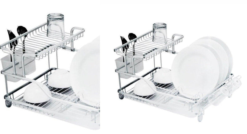 Aluminium Dish Drying Rack and Cutlery Stand 2 Tier with Removable drip Tray 45.5*35*21.5 cm