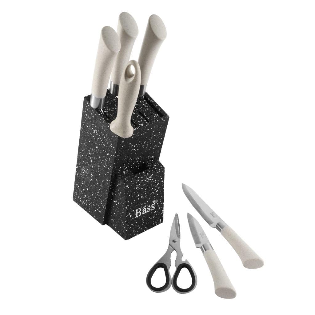 Bass Brand Premium Quality Stainless Steel Chef Kitchen Knife Set of 8 Pcs Cream Handle 30 cm