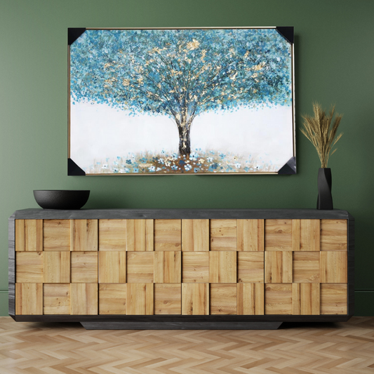 Home Decor Landscape Canvas Wall Art Abstract Turquoise Floral Oil Painting PVC Frame 80*120*3.5 cm