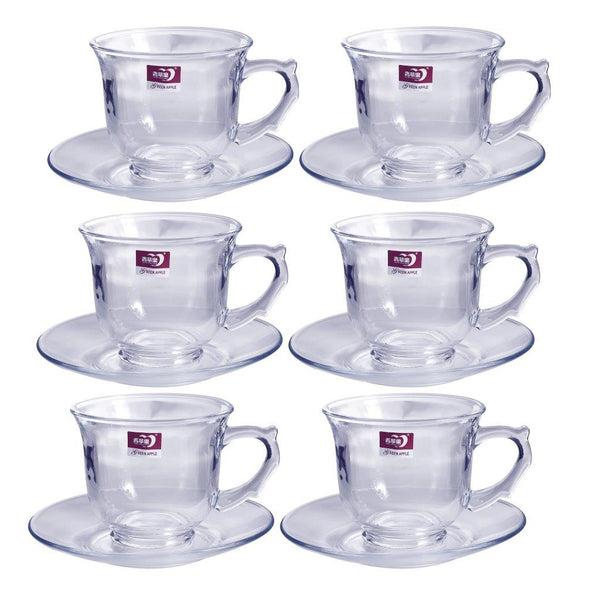 Glass Tea Cup with Saucer Set of 6 240 ml