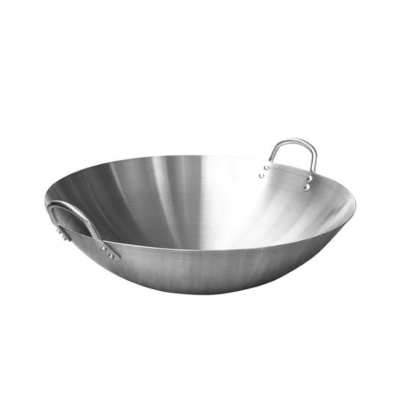 Stainless Steel Deep Wok Pan Round Base For Gas Burner 48 cm