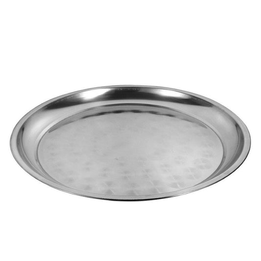 صينية تقديم دائرية عميقة من الفولاذ المقاوم للصدأ باللون الفضي مقاس 70 سم