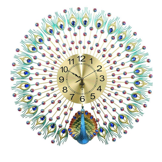 European Wall Style Metal Peacock Home Decorative Clock Wall Art 70*70 cm