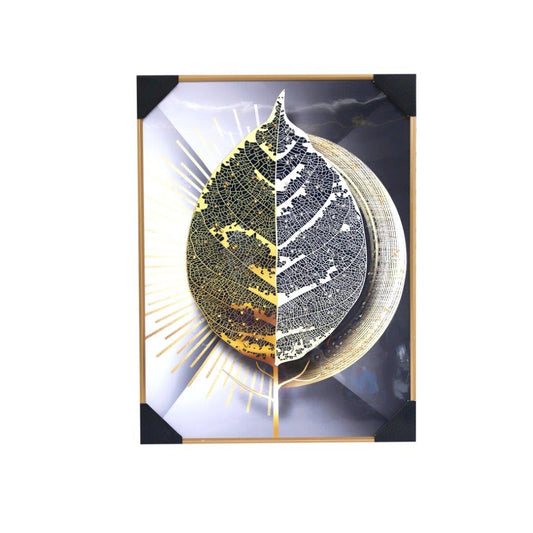 Home Decor Portrait Canvas Wall Art Abstract Leaf Oil Painting Gold Frame 60*80 cm