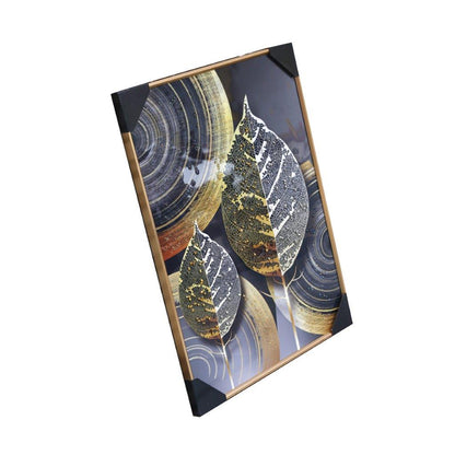 Home Decor Portrait Canvas Wall Art Abstract Leaf Oil Painting Gold Frame 60*80 cm