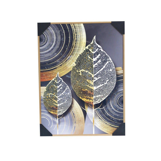 Home Decor Portrait Canvas Wall Art Abstract Leaf Oil Painting Gold Frame 60*80 cm