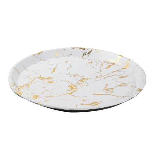 طقم صينية بلاستيكية دائرية من 3 قطع بتصميم تجريدي أبيض 29.5 سم/35.5 سم/40.5 سم