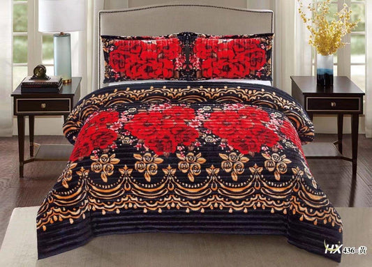 Abstract Floral Print Comforter Bedspread Bedding Set Bed Cover with Pillowcase Set of 3 pcs Bed Cover 230*230 cm Pillowcase 50*70*2 cm