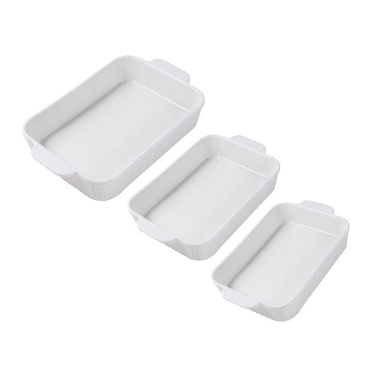 Plain Vanilla White Ceramic Rectangular Baking Set of 3 Pcs Bakeware Serveware