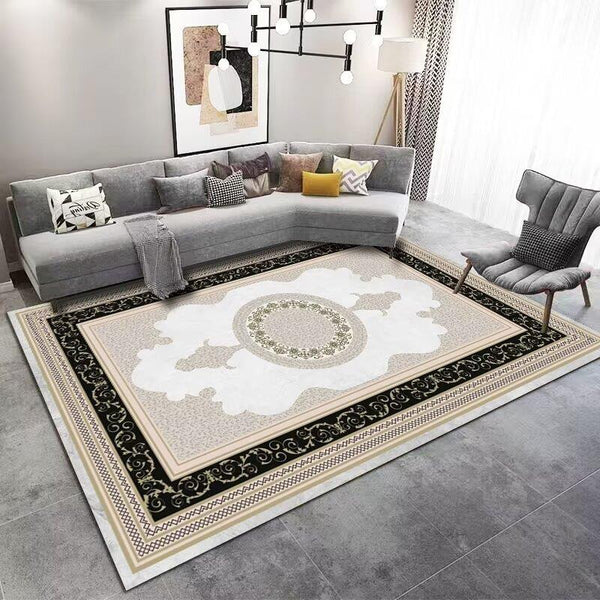 Persian Art Medallion Tassle Machine Woven Indoor Area Rug Carpet Coffee with Abstract Design Border 200*300 cm