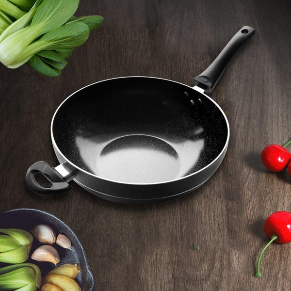 Wok Grey Marble Coating Induction Induction Non Stick 30 cm 3.5mm with Glass Lid