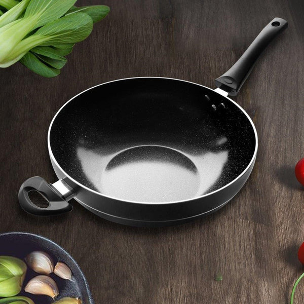 Wok Grey Marble Coating Induction Induction Non Stick 32 cm 3.5mm with Glass Lid