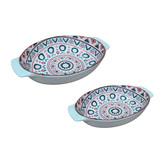 Abstract Print Ceramic Oval Baking Set of 2 Pcs Bakeware Serveware