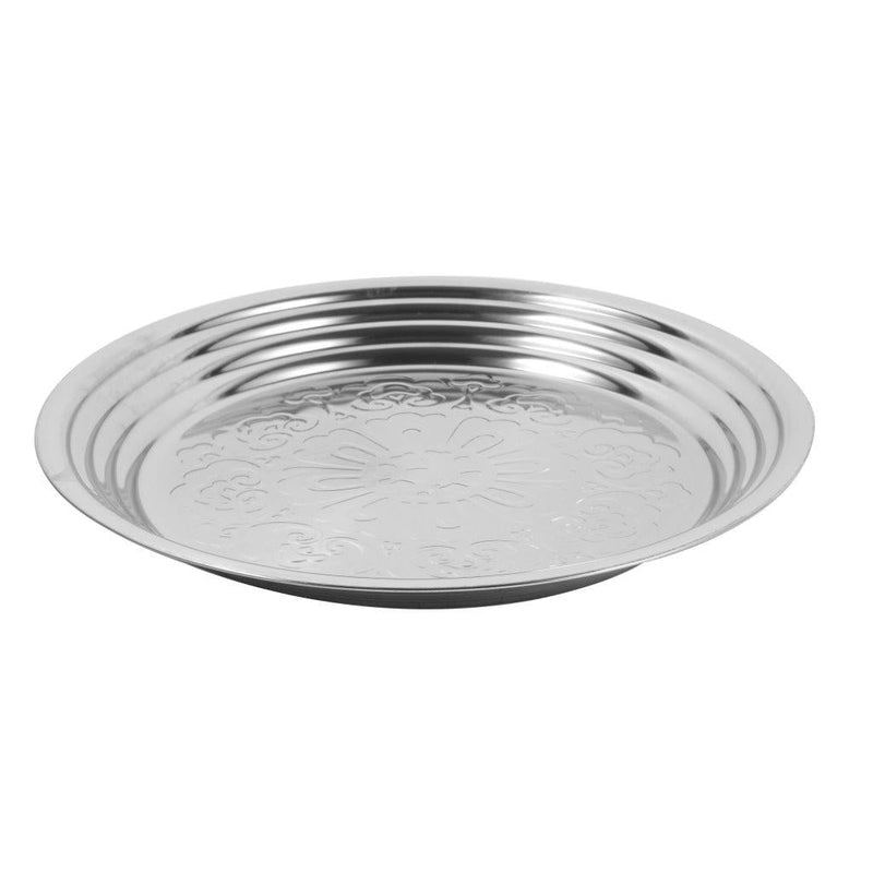 Stainless Steel Vintage Style Thai Pattern Round Serving Tray 30 cm