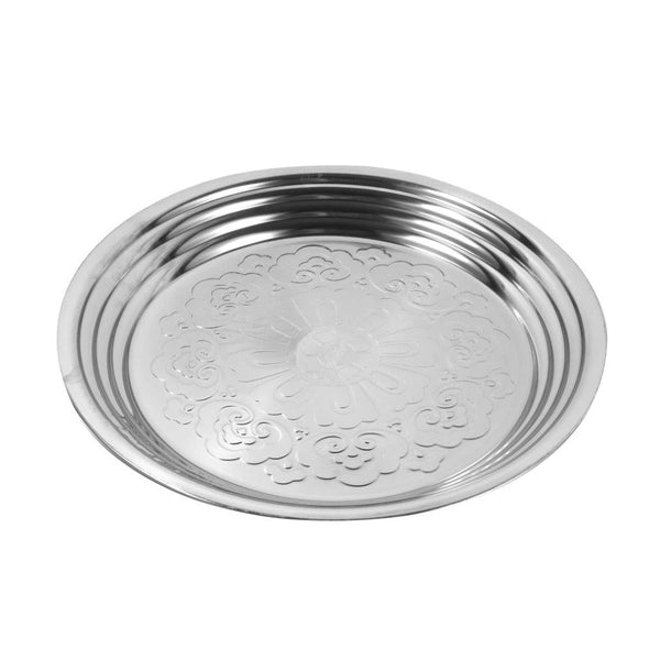 Stainless Steel Vintage Style Thai Pattern Round Serving Tray 40 cm