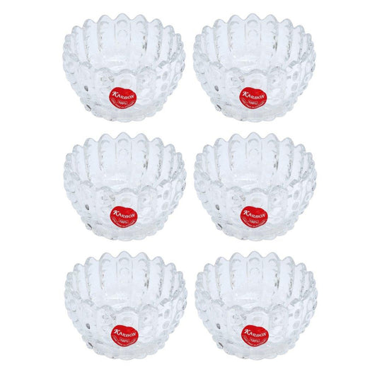 Crystal Glass Round Sugar Bowl Candy Jar Set of 6 Pcs 243 ml